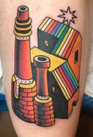Tatuaxe coxa rapaz macho en cor tatuaxe edificio edificio