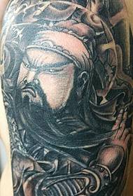 Handsome and powerful black and white Guan Gong tattoo