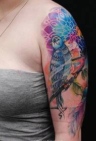 Colorful big arm small swallow tattoo pattern