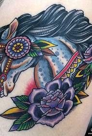 Big arm European and American school horse flower tattoo pattern