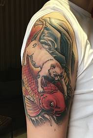 Creative big arm color red squid tattoo