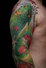 Gran patrón de tatuaxe de calamar verde atractivo