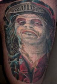 Татуировка на бедрото илюстрация мъжки студент на бедрото на ужасен характер портрет татуировка характер