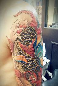 Colorful arm red squid tattoo pattern