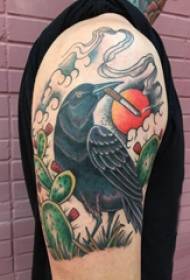 Double big arm tattoos male big arm on cactus and crow tattoo pictures