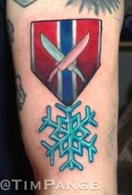 Dvojice tetování chlapce s velkou paží, velká paže na sněhové vločky a obrázky tetování štítů