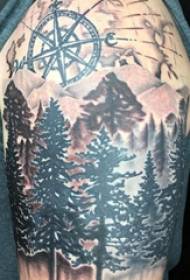 Double big arm tattoos male big arm on forest and compass tattoo pictures