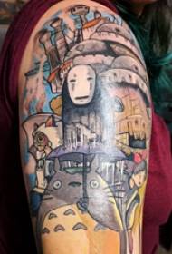 Double big arm tattoo girl big arm on colored cartoon character tattoo picture