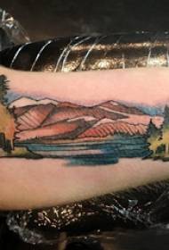 Tattoo landscape pattern boy's big arm on colored forest landscape tattoo pictures