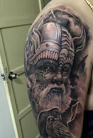 Portrait of old man tattooed on the battlefield