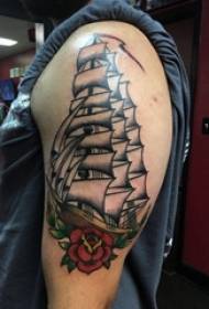 Big arm tattoo illustration male big arm on flower and sailing tattoo picture