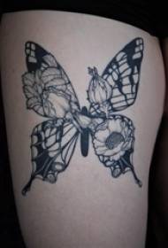 Fille de tatouage papillon 3D cuisse sur l'image de tatouage de fleur et papillon