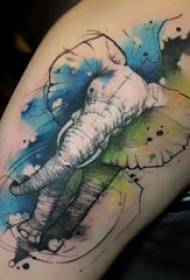 그린에 소년 큰 팔 밝아진 간단한 추상 라인 동물 코끼리 문신 사진