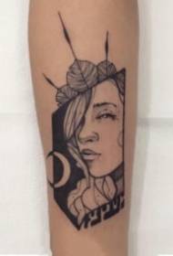 Mustat ja harmaat sävyt luova abstrakti tyttö avatar tatuointi
