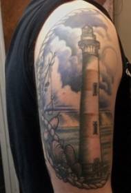 Tatuagem farol menino braço grande na foto de tatuagem de farol preto