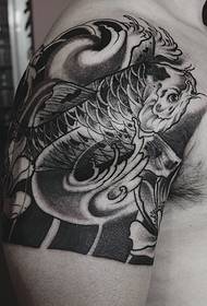 Big black and white squid tattoo picture handsome