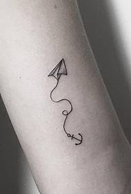 Big arm small fresh paper airplane anchor tattoo pattern