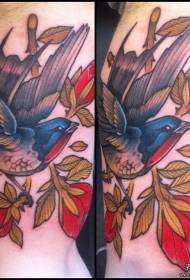 Lielās rokas skolas putnu ziedu tetovējuma raksts