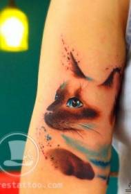 Model de tatuaj de pisică de cerneală de culoare mare a brațului