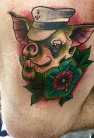 Thigh tattoo male boy thigh on flower and pig tattoo picture