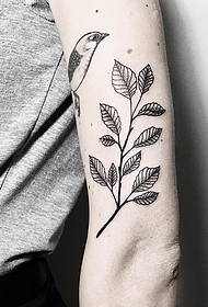 Big arm small fresh branch bird tattoo pattern