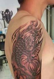 Vibrant big arm black and white squid tattoo pattern