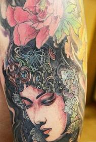 Classic beautiful big arm color flower denim tattoo pattern