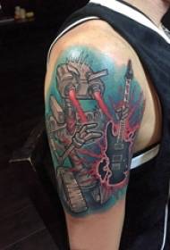 Robot tattoo boy big arm on guitar and robot tattoo picture