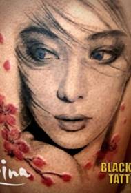 Character portrait tattoo girl portrait sketch portrait tattoo on thigh