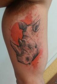 Big arm rhinoceros head line European and American splash ink tattoo pattern