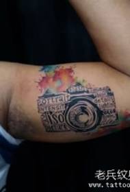 Big arm camera splash ink color tattoo pattern