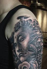 Big arm classic traditional black and white Buddha tattoo pattern