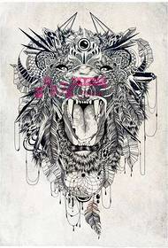 Δημιουργικό κεφάλι λιονταριού κεφάλι τατουάζ χειρογράφημα εικόνα