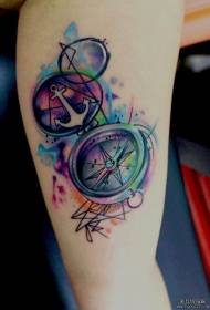 Big arm compass anchor splash ink color tattoo pattern