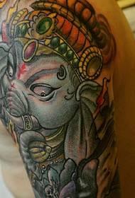 Clear and colorful big arm color elephant god tattoo pattern