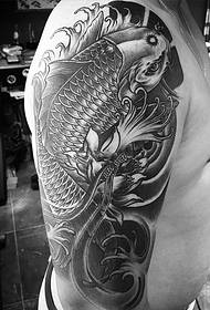 Vibrant big arm black and white squid tattoo pattern