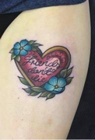 Heart-shaped tattoo picture girl's thigh-up flower body tattoo picture