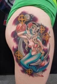 Tattoo mermaid pattern Tattoo mermaid pattern on girl thigh