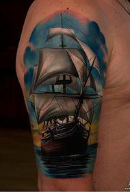 Male big arm European and American color sailing tattoo tattoo pattern