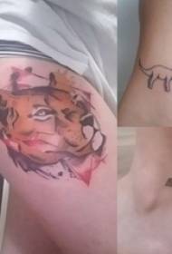 Татуировка на бедрото традиция момиче бедро на цветна снимка на тигър татуировка