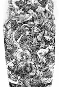 Creative thigh on black thorn abstract line figure angel tattoo manuscript