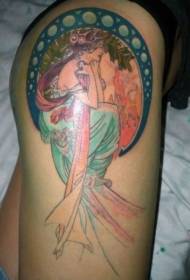 Slika nogu u boji crtanog ženskog portreta tetovaža