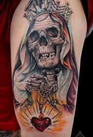Benfarvet stort skelet-dronning tatoveringsmønster