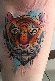 Thigh watercolor tiger avatar tattoo pattern