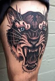 Motif de tatouage avatar couleur vieille cuisse couleur rugissant tigre