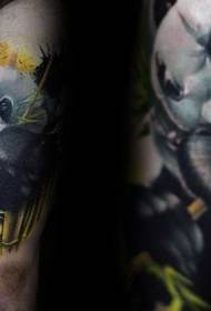 Thighs with vivid color panda and bamboo tattoo pattern