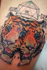 Leg color illustration style tiger head tattoo picture