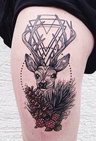 Thigh new school color deer geometric berry tattoo pattern