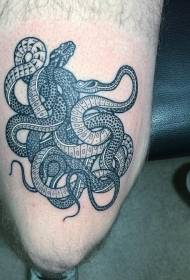 Old school lår tatoveringsmønster for svart og hvit slange
