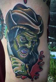 Leg color cartoon zombie tattoo pattern